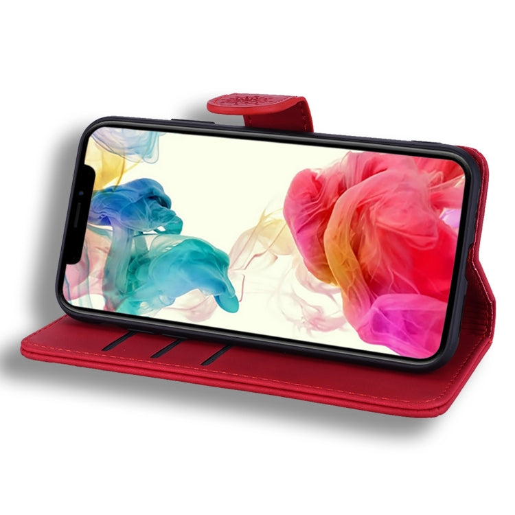 For iPhone 15 Pro Mandala Embossed Dual-Fold Calf Leather Phone Case(Red) - HoMEdemic™ 