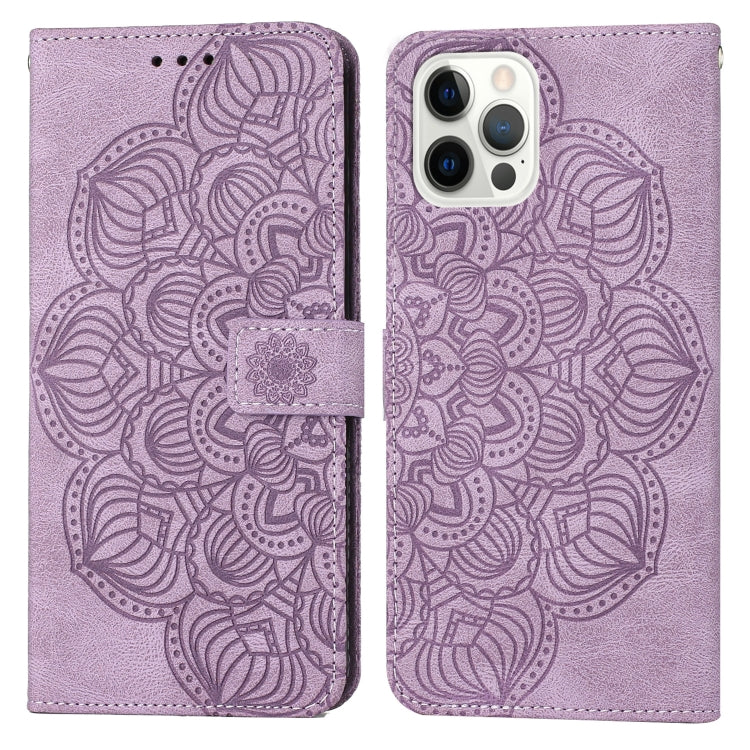 For iPhone 15 Pro Mandala Embossed Flip Leather Phone Case(Purple) - HoMEdemic™ 