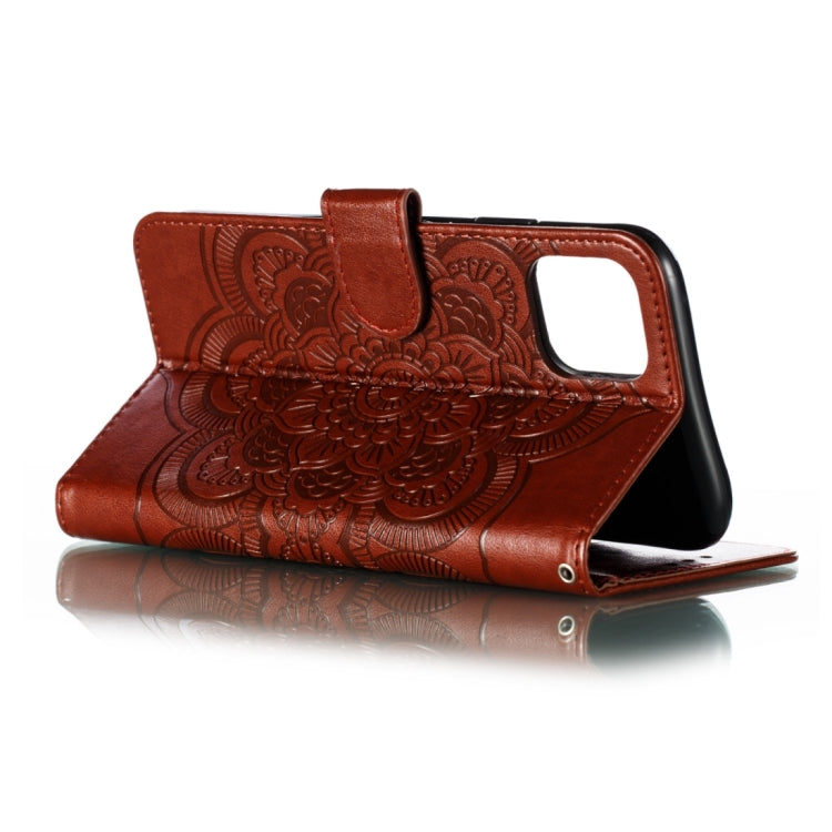 For iPhone 15 Pro Mandala Embossing Pattern Horizontal Flip Leather Phone Case(Brown) - HoMEdemic™ 