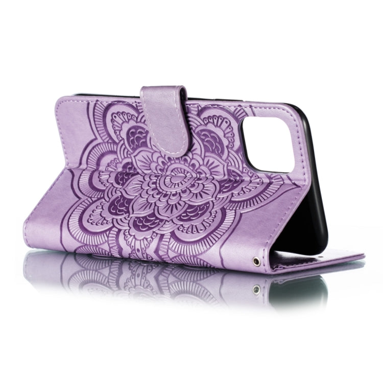 For iPhone 15 Pro Mandala Embossing Pattern Horizontal Flip Leather Phone Case(Purple) - HoMEdemic™ 