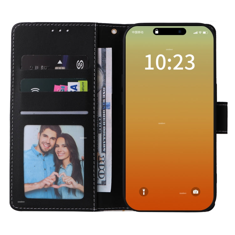 For iPhone 15 Pro Marble Bronzing Stitching Leather Phone Case(Black) - HoMEdemic™ 