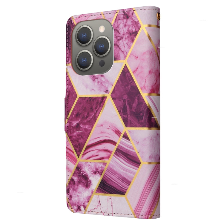 For iPhone 15 Pro Marble Bronzing Stitching Leather Phone Case(Purple) - HoMEdemic™ 