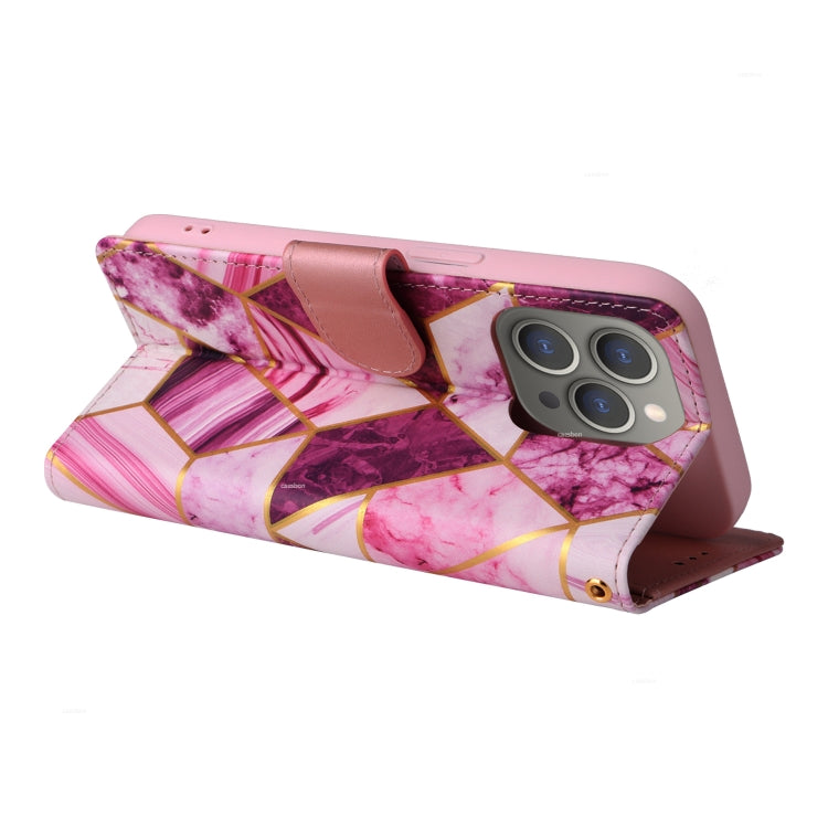 For iPhone 15 Pro Marble Bronzing Stitching Leather Phone Case(Purple) - HoMEdemic™ 