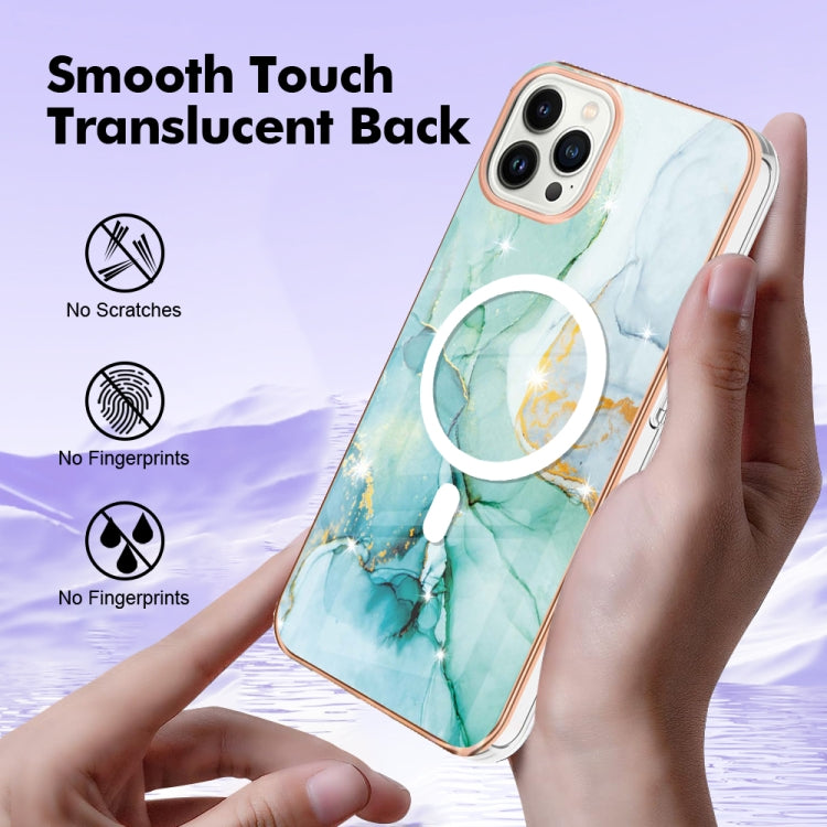 For iPhone 15 Pro Marble Pattern Dual-side IMD Magsafe TPU Phone Case(Green 003) - HoMEdemic™ 