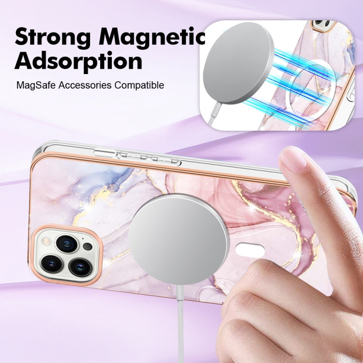 For iPhone 15 Pro Marble Pattern Dual-side IMD Magsafe TPU Phone Case(Rose Gold 005) - HoMEdemic™ 