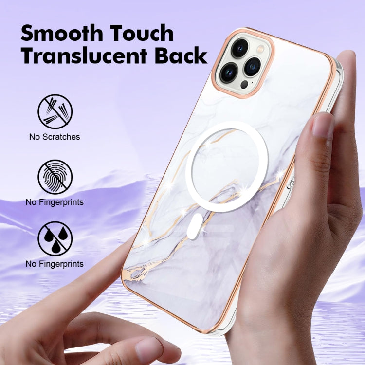 For iPhone 15 Pro Marble Pattern Dual-side IMD Magsafe TPU Phone Case(White 006) - HoMEdemic™ 