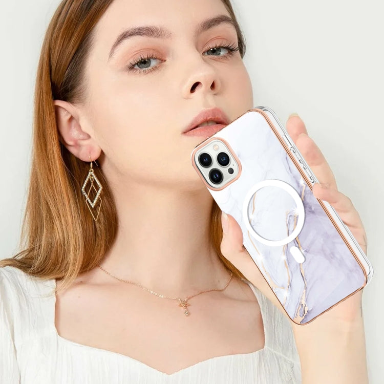 For iPhone 15 Pro Marble Pattern Dual-side IMD Magsafe TPU Phone Case(White 006) - HoMEdemic™ 