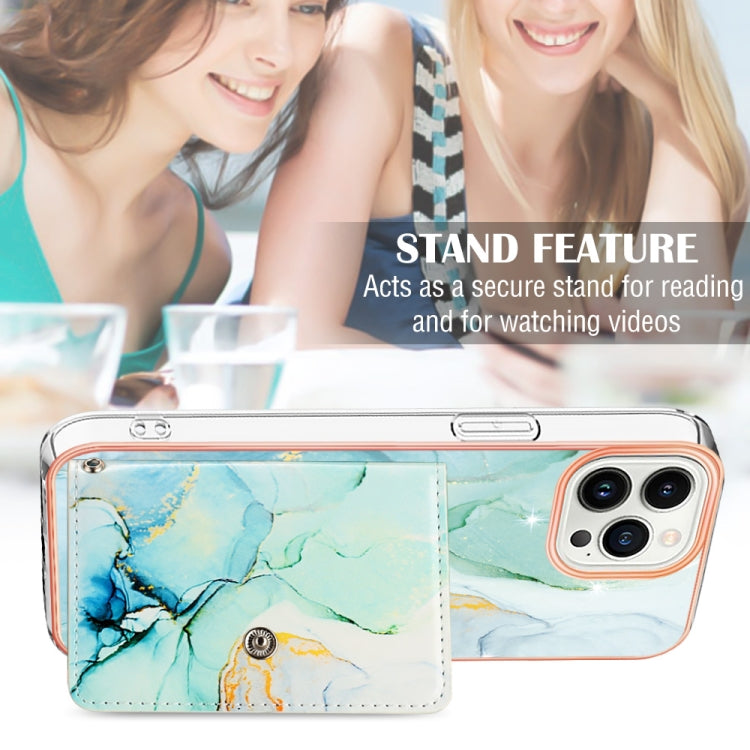 For iPhone 15 Pro Marble Pattern IMD Card Slot Phone Case(Green) - HoMEdemic™ 