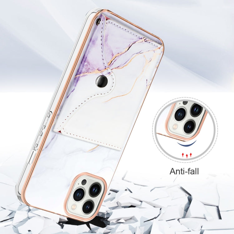 For iPhone 15 Pro Marble Pattern IMD Card Slot Phone Case(White Purple) - HoMEdemic™ 
