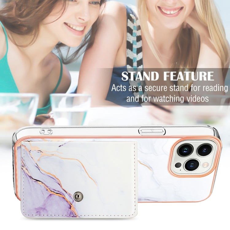 For iPhone 15 Pro Marble Pattern IMD Card Slot Phone Case(White Purple) - HoMEdemic™ 