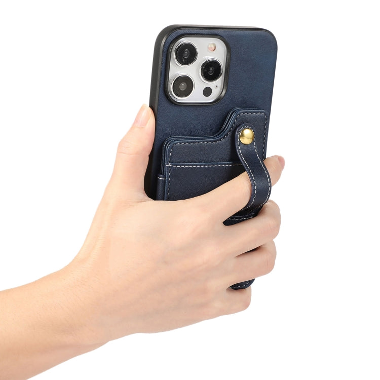 For iPhone 15 Pro Max 01 RFID Card Bag Cowhide Texture PU Phone Case(Blue) - HoMEdemic™ 