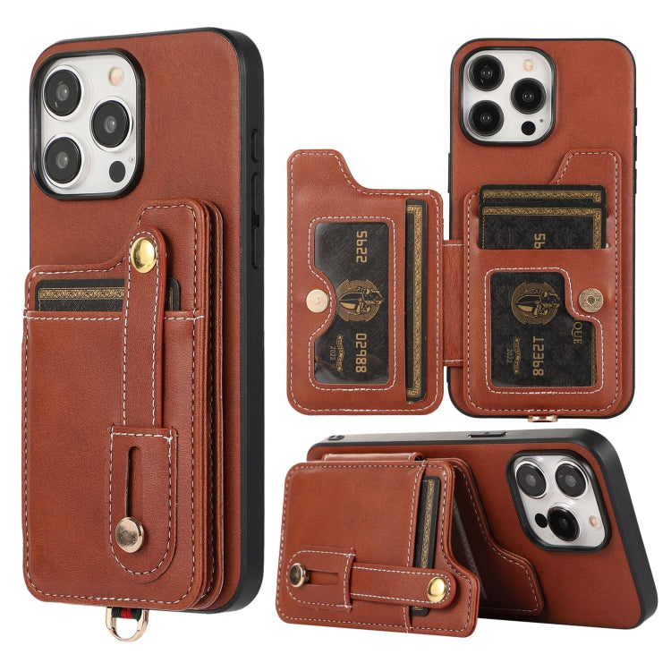 For iPhone 15 Pro Max 01 RFID Card Bag Cowhide Texture PU Phone Case(Brown) - HoMEdemic™ 