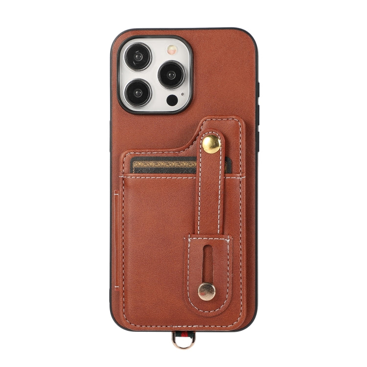 For iPhone 15 Pro Max 01 RFID Card Bag Cowhide Texture PU Phone Case(Brown) - HoMEdemic™ 
