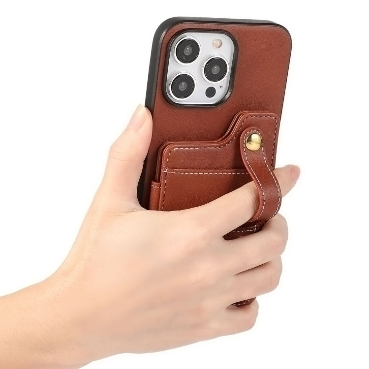 For iPhone 15 Pro Max 01 RFID Card Bag Cowhide Texture PU Phone Case(Brown) - HoMEdemic™ 