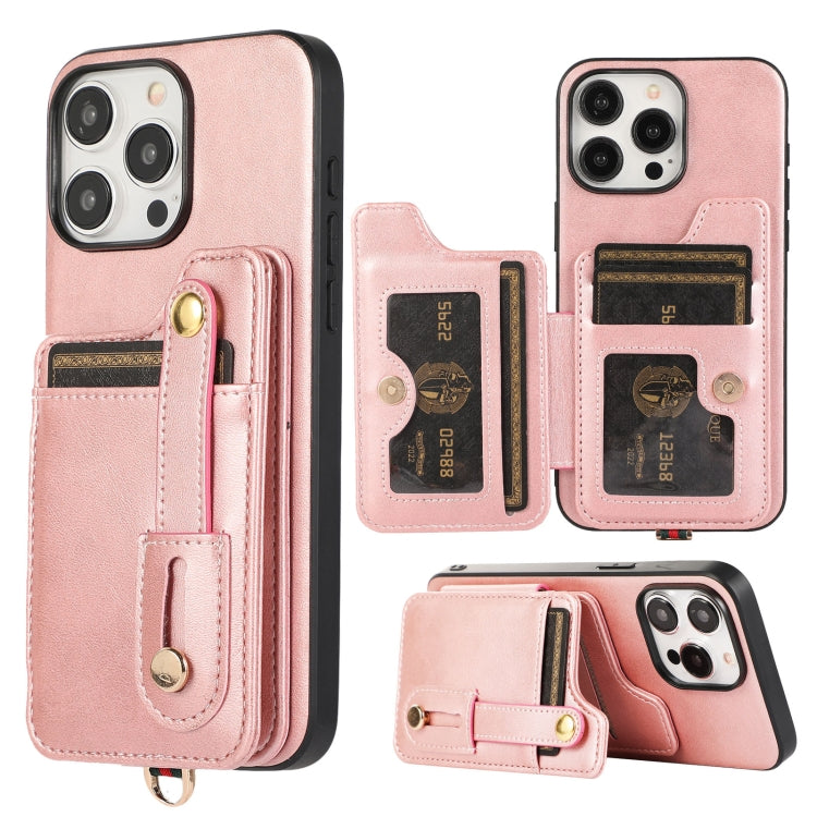 For iPhone 15 Pro Max 01 RFID Card Bag Cowhide Texture PU Phone Case(Pink) - HoMEdemic™ 