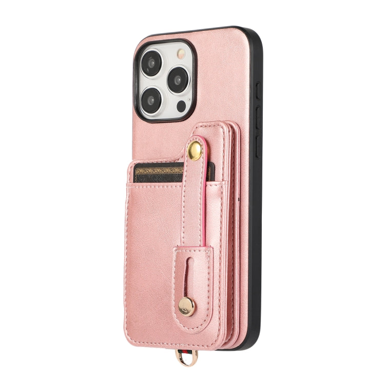 For iPhone 15 Pro Max 01 RFID Card Bag Cowhide Texture PU Phone Case(Pink) - HoMEdemic™ 
