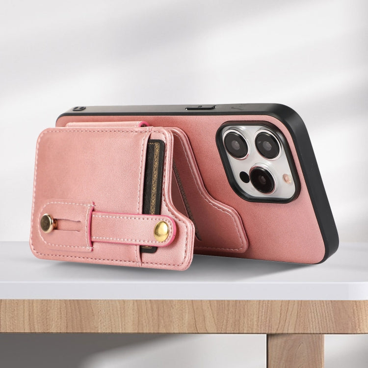 For iPhone 15 Pro Max 01 RFID Card Bag Cowhide Texture PU Phone Case(Pink) - HoMEdemic™ 