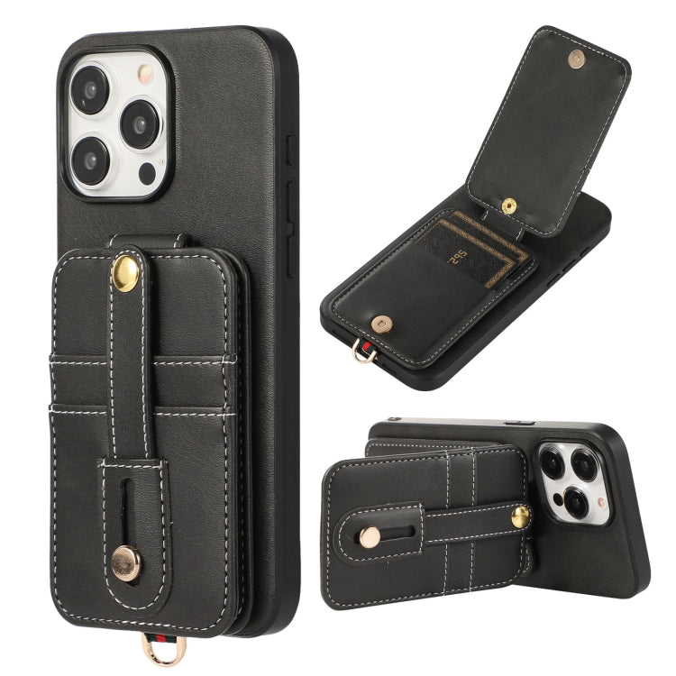 For iPhone 15 Pro Max 02 RFID Card Bag Cowhide Texture PU Phone Case(Black) - HoMEdemic™ 