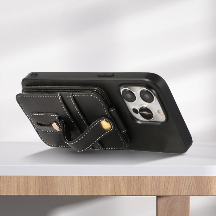 For iPhone 15 Pro Max 02 RFID Card Bag Cowhide Texture PU Phone Case(Black) - HoMEdemic™ 