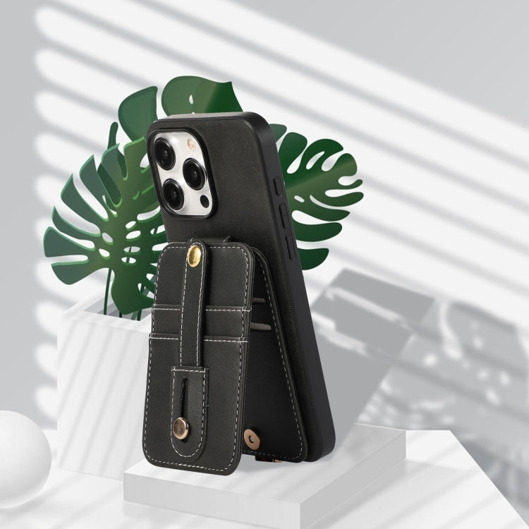 For iPhone 15 Pro Max 02 RFID Card Bag Cowhide Texture PU Phone Case(Black) - HoMEdemic™ 