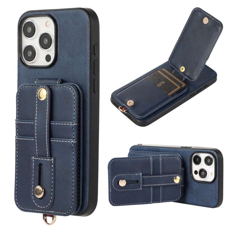 For iPhone 15 Pro Max 02 RFID Card Bag Cowhide Texture PU Phone Case(Blue) - HoMEdemic™ 