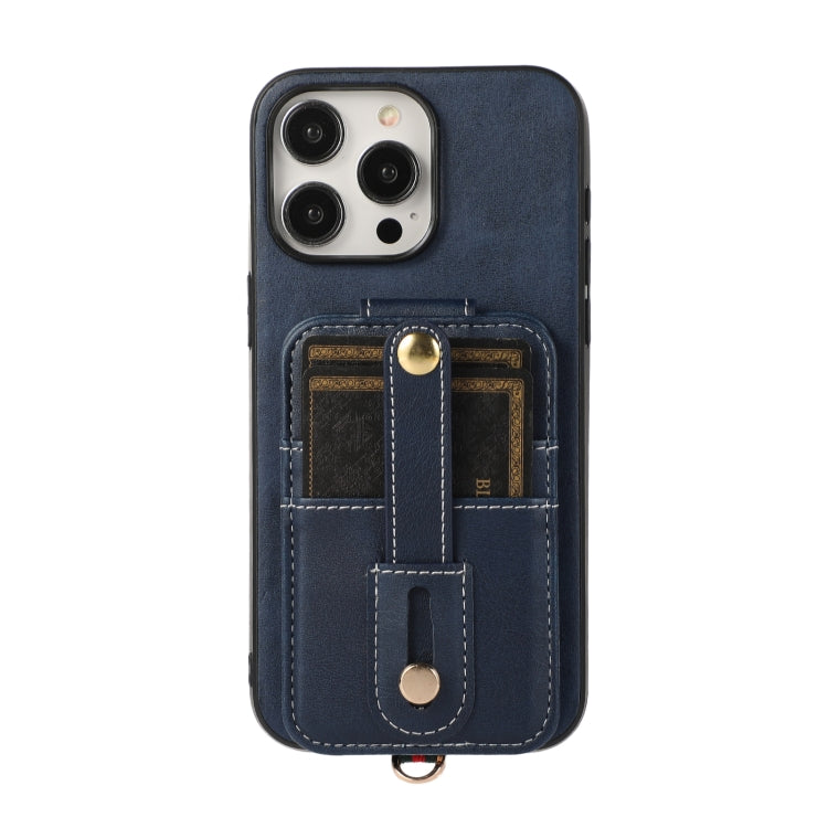 For iPhone 15 Pro Max 02 RFID Card Bag Cowhide Texture PU Phone Case(Blue) - HoMEdemic™ 