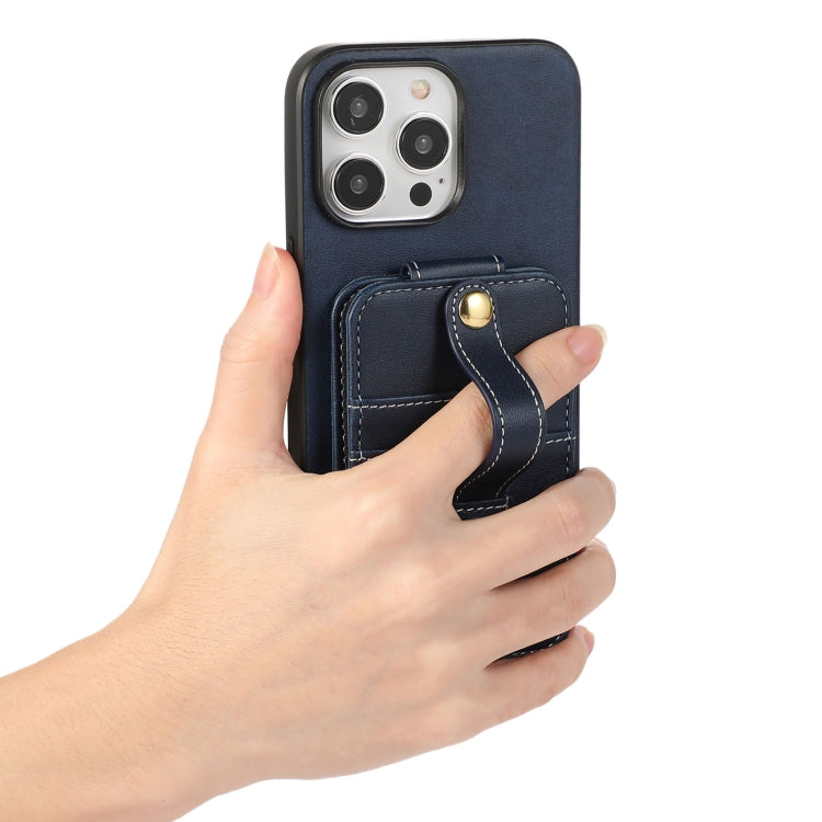 For iPhone 15 Pro Max 02 RFID Card Bag Cowhide Texture PU Phone Case(Blue) - HoMEdemic™ 