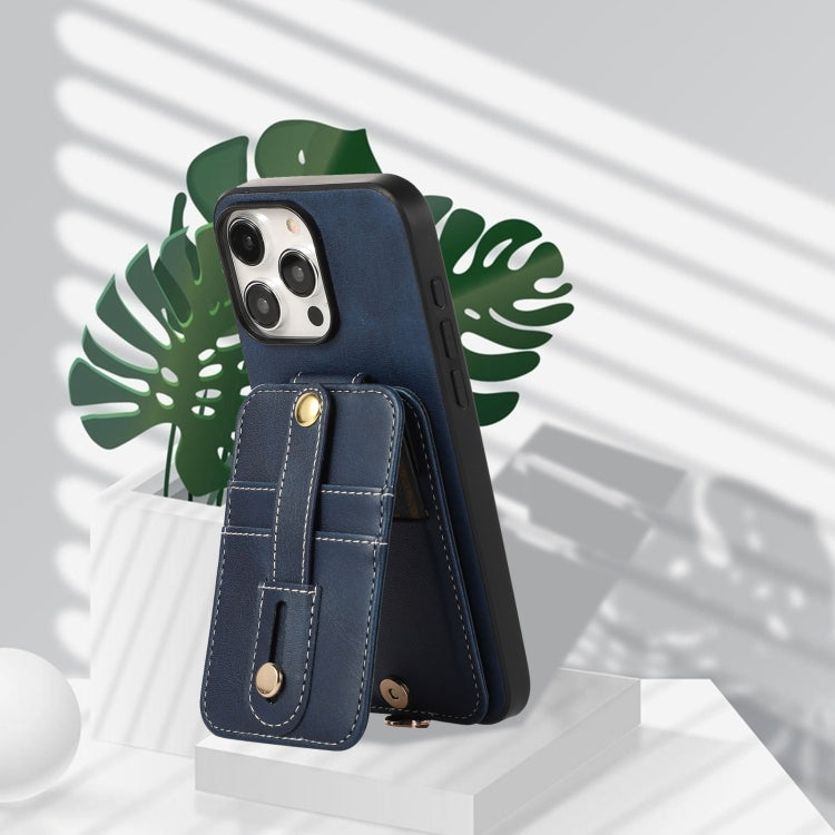 For iPhone 15 Pro Max 02 RFID Card Bag Cowhide Texture PU Phone Case(Blue) - HoMEdemic™ 