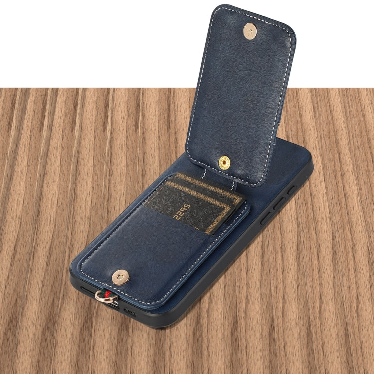 For iPhone 15 Pro Max 02 RFID Card Bag Cowhide Texture PU Phone Case(Blue) - HoMEdemic™ 