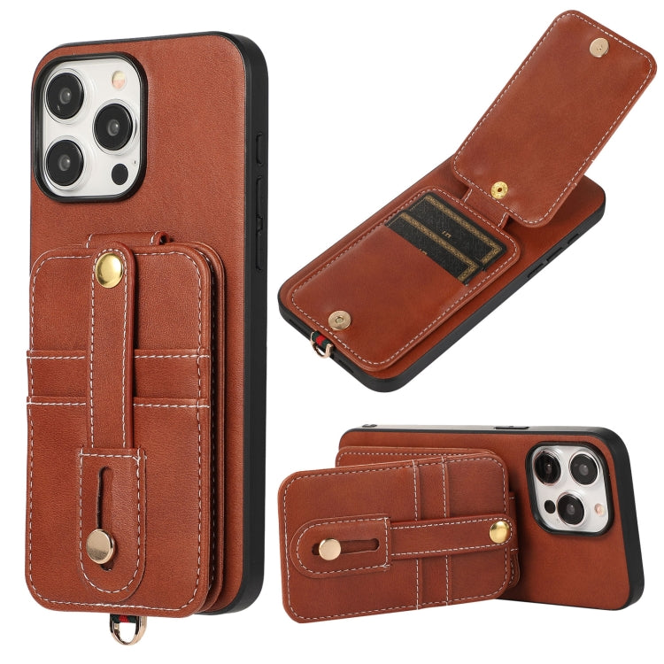 For iPhone 15 Pro Max 02 RFID Card Bag Cowhide Texture PU Phone Case(Brown) - HoMEdemic™ 