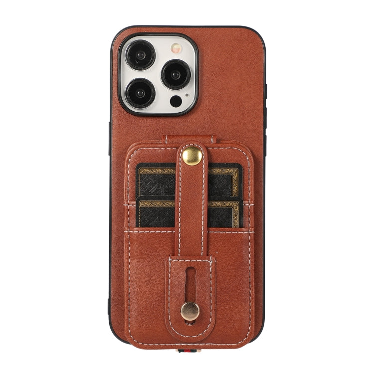 For iPhone 15 Pro Max 02 RFID Card Bag Cowhide Texture PU Phone Case(Brown) - HoMEdemic™ 