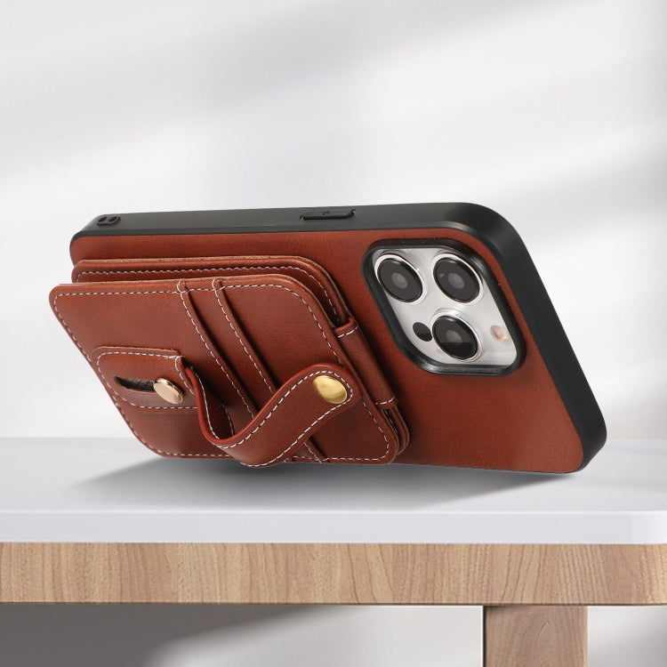 For iPhone 15 Pro Max 02 RFID Card Bag Cowhide Texture PU Phone Case(Brown) - HoMEdemic™ 