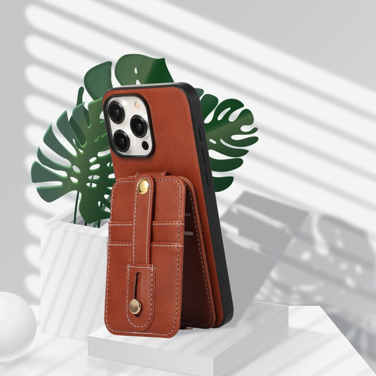 For iPhone 15 Pro Max 02 RFID Card Bag Cowhide Texture PU Phone Case(Brown) - HoMEdemic™ 