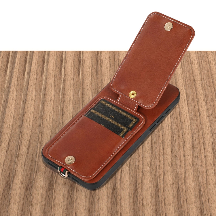 For iPhone 15 Pro Max 02 RFID Card Bag Cowhide Texture PU Phone Case(Brown) - HoMEdemic™ 