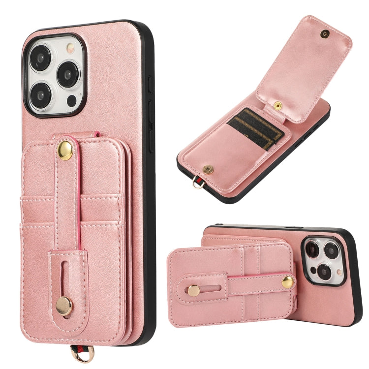 For iPhone 15 Pro Max 02 RFID Card Bag Cowhide Texture PU Phone Case(Pink) - HoMEdemic™ 