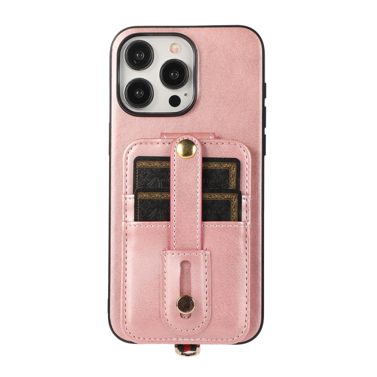 For iPhone 15 Pro Max 02 RFID Card Bag Cowhide Texture PU Phone Case(Pink) - HoMEdemic™ 