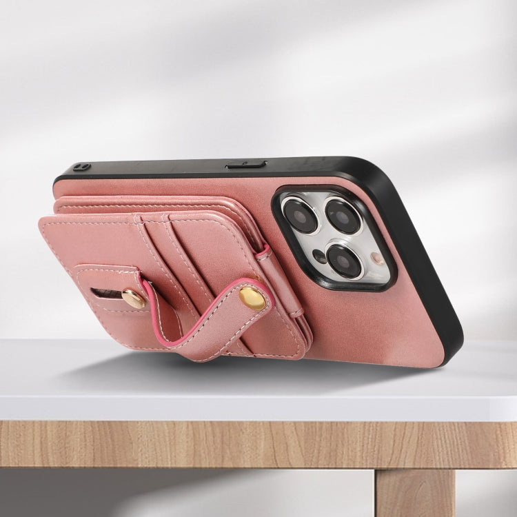 For iPhone 15 Pro Max 02 RFID Card Bag Cowhide Texture PU Phone Case(Pink) - HoMEdemic™ 