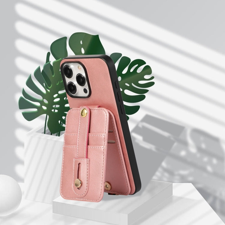 For iPhone 15 Pro Max 02 RFID Card Bag Cowhide Texture PU Phone Case(Pink) - HoMEdemic™ 