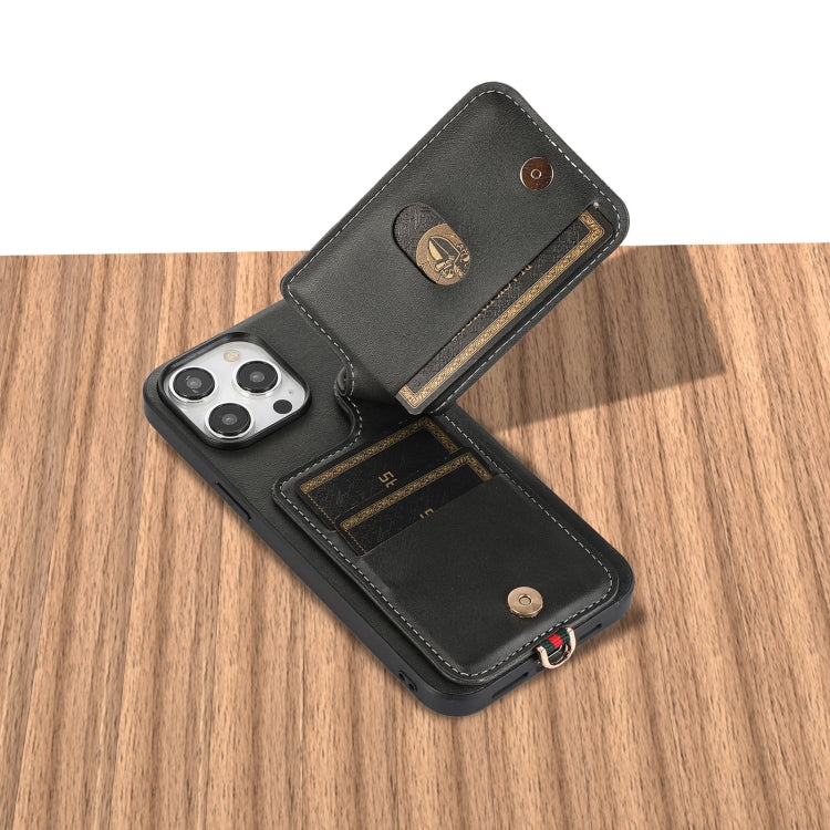 For iPhone 15 Pro Max 03 RFID Card Bag Cowhide Texture PU Phone Case(Black) - HoMEdemic™ 