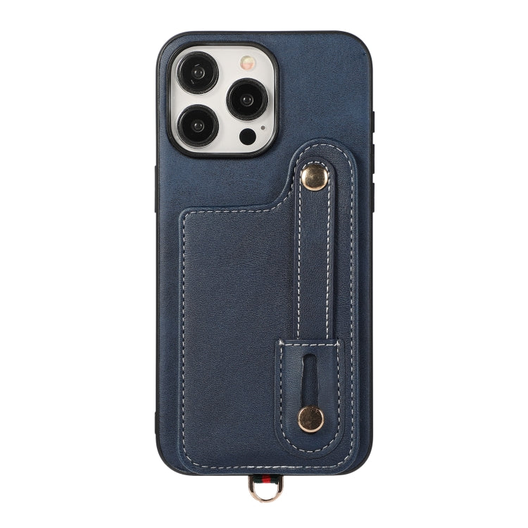For iPhone 15 Pro Max 03 RFID Card Bag Cowhide Texture PU Phone Case(Blue) - HoMEdemic™ 