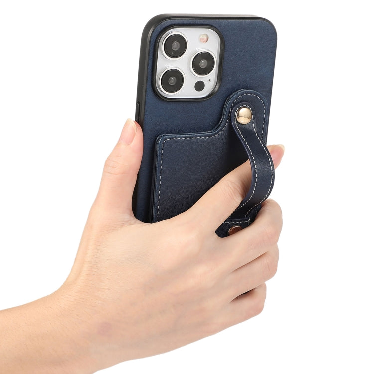 For iPhone 15 Pro Max 03 RFID Card Bag Cowhide Texture PU Phone Case(Blue) - HoMEdemic™ 