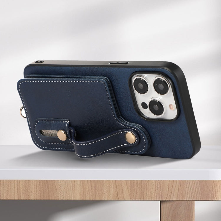 For iPhone 15 Pro Max 03 RFID Card Bag Cowhide Texture PU Phone Case(Blue) - HoMEdemic™ 