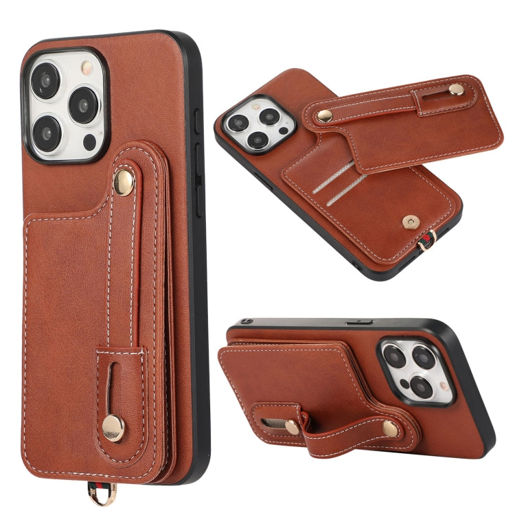 For iPhone 15 Pro Max 03 RFID Card Bag Cowhide Texture PU Phone Case(Brown) - HoMEdemic™ 