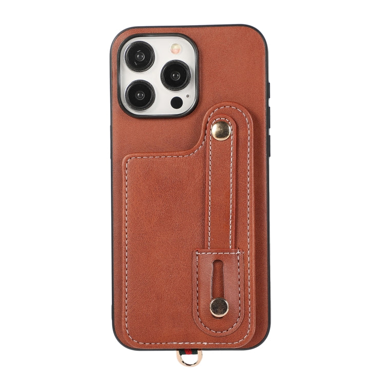 For iPhone 15 Pro Max 03 RFID Card Bag Cowhide Texture PU Phone Case(Brown) - HoMEdemic™ 