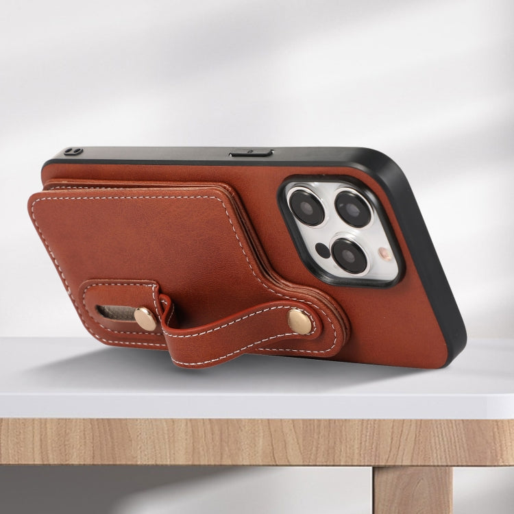 For iPhone 15 Pro Max 03 RFID Card Bag Cowhide Texture PU Phone Case(Brown) - HoMEdemic™ 