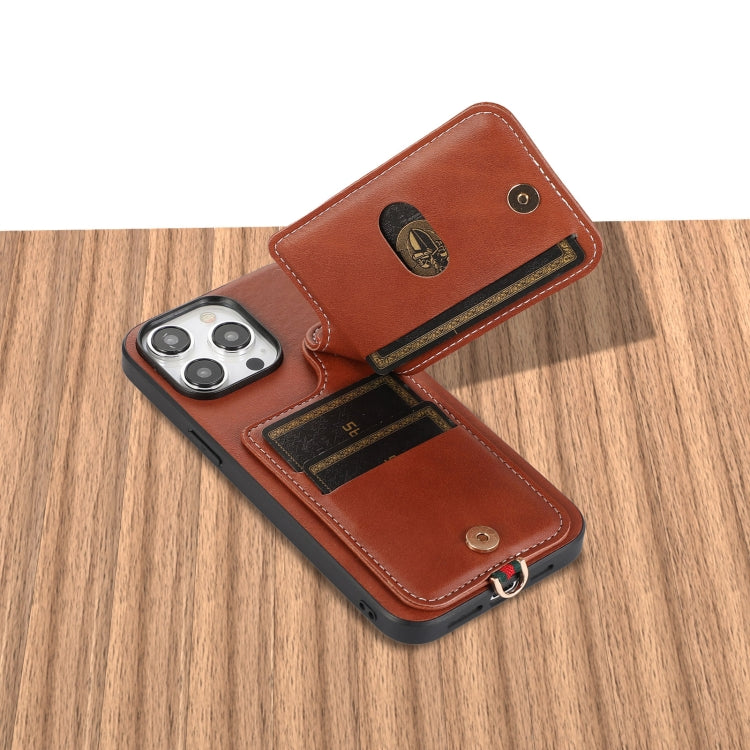 For iPhone 15 Pro Max 03 RFID Card Bag Cowhide Texture PU Phone Case(Brown) - HoMEdemic™ 