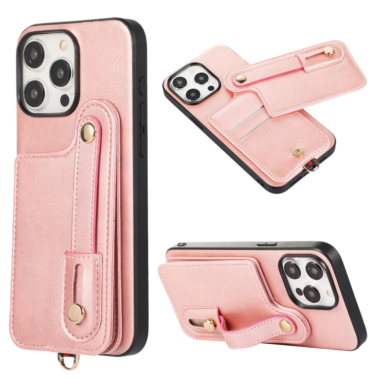 For iPhone 15 Pro Max 03 RFID Card Bag Cowhide Texture PU Phone Case(Pink) - HoMEdemic™ 