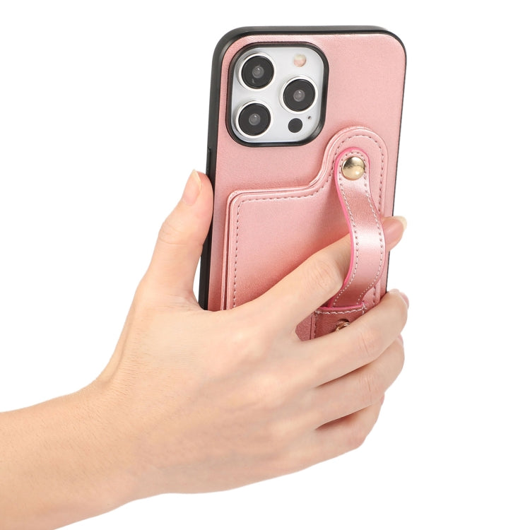 For iPhone 15 Pro Max 03 RFID Card Bag Cowhide Texture PU Phone Case(Pink) - HoMEdemic™ 