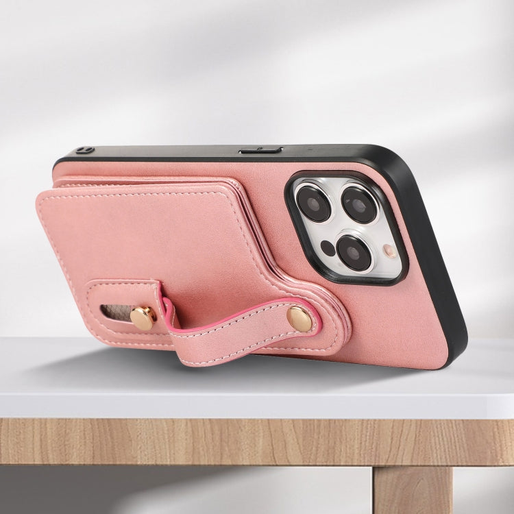 For iPhone 15 Pro Max 03 RFID Card Bag Cowhide Texture PU Phone Case(Pink) - HoMEdemic™ 