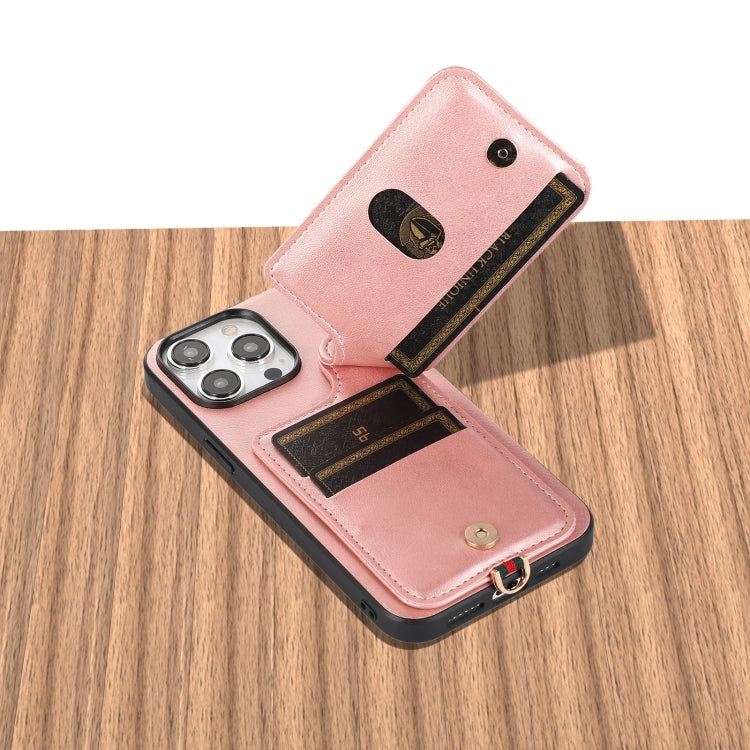 For iPhone 15 Pro Max 03 RFID Card Bag Cowhide Texture PU Phone Case(Pink) - HoMEdemic™ 